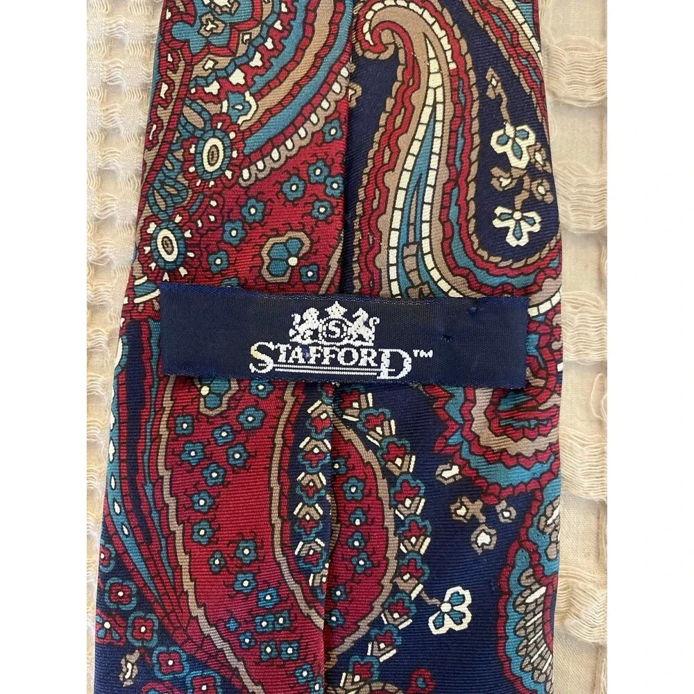 Stafford Necktie Paisley Print Dressy Classic Vintage‎ Look Burgundy Navy Olive